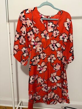 Lewit Coral Floral Silk Top with Pink Accents